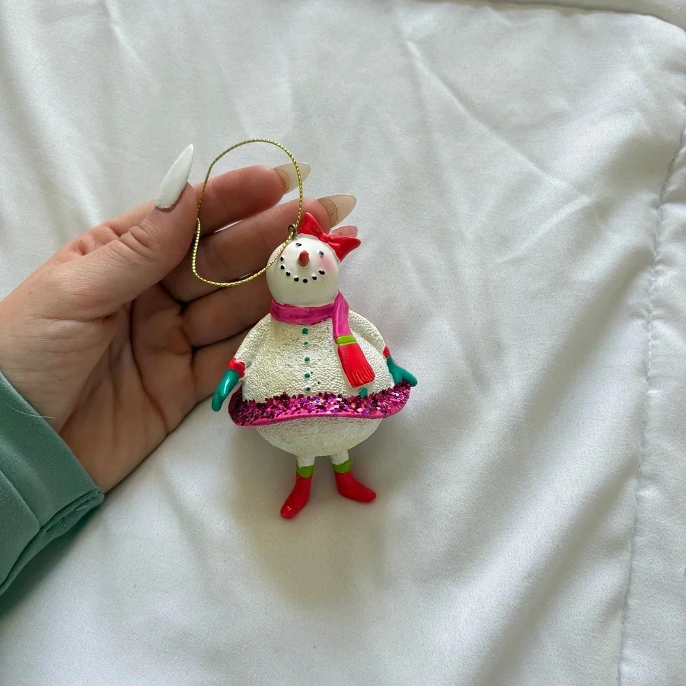 Snowman Girl Christmas Ornament Pink Glitter Tutu Scarf Red Boots Bow Holiday